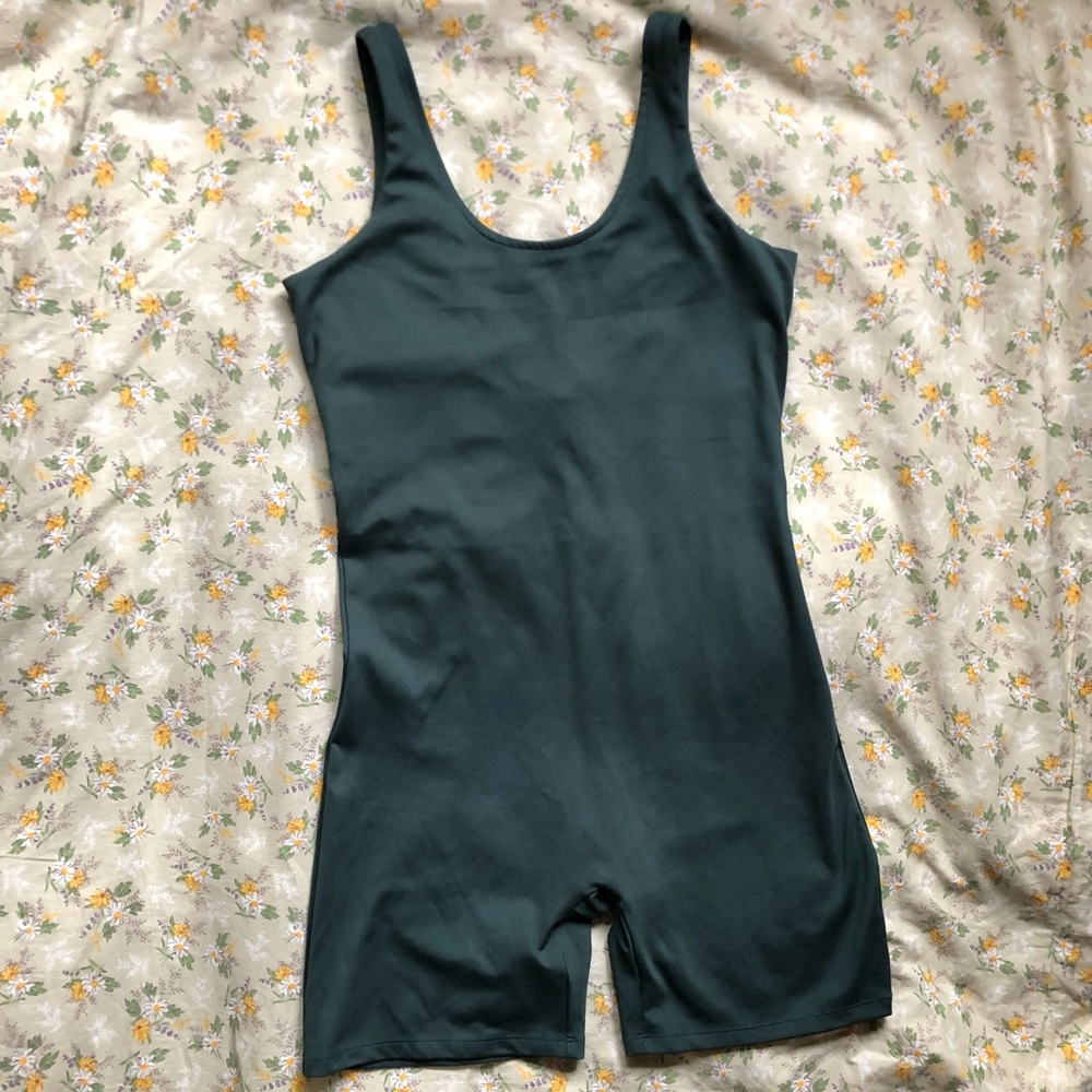 girlfriend collective bike short-length unitard scoop neck